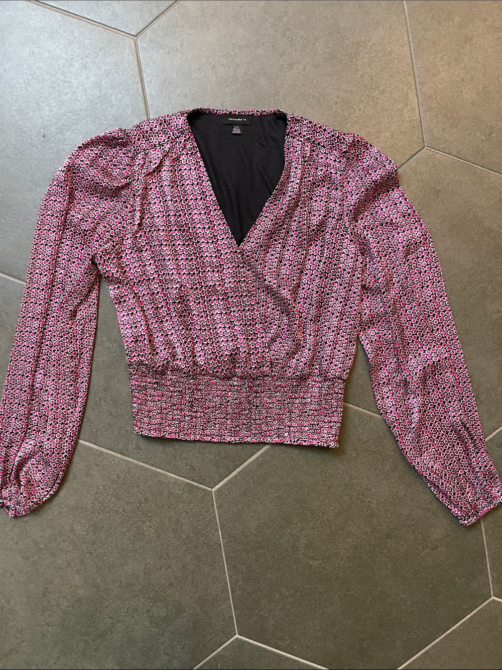 Tamara H Women’s Pink Printed V-Neck Wrap Blouse M